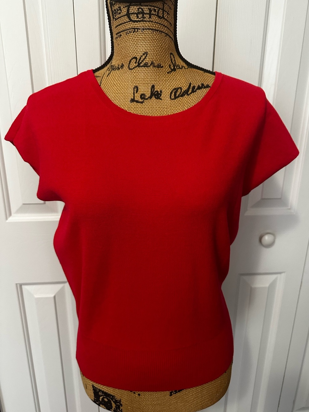 Ann Taylor Red Knit Short Sleeve Top